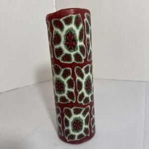 Vintage 90s Glow Candle Pillar Red And Green Poinsettias Christmas Candle‎ READ